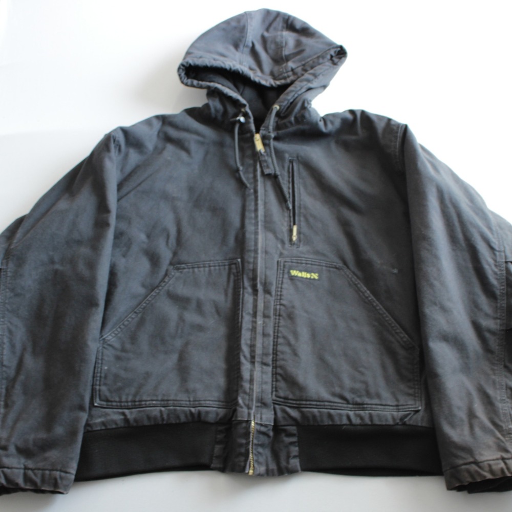 Walls Workwear Mens XL Black Duck Canvas Hooded Heavy Jacket Quilt Lined Winter
